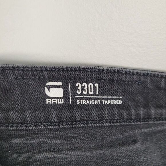G-Star Raw 3301 Size 32 Straight Tapered Jeans Stretch Black - Picture 12 of 12